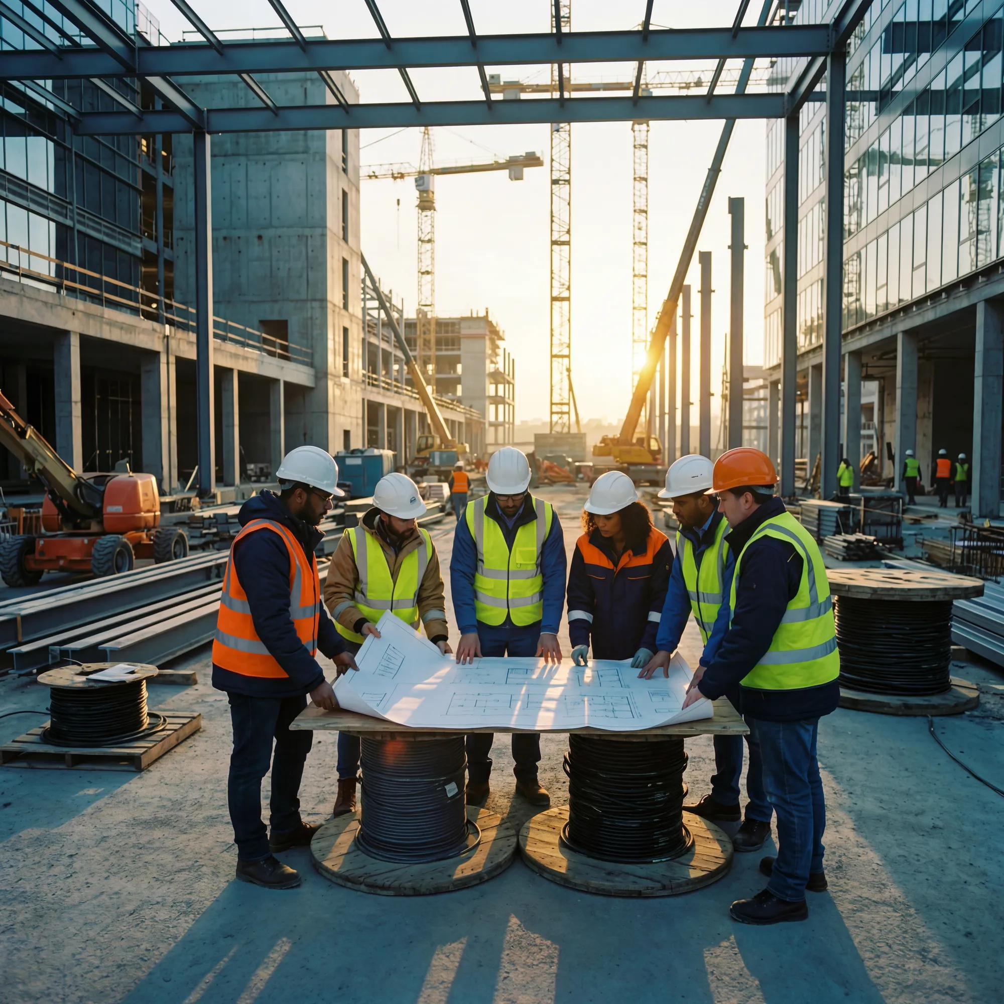 Electrical team planning a project on site