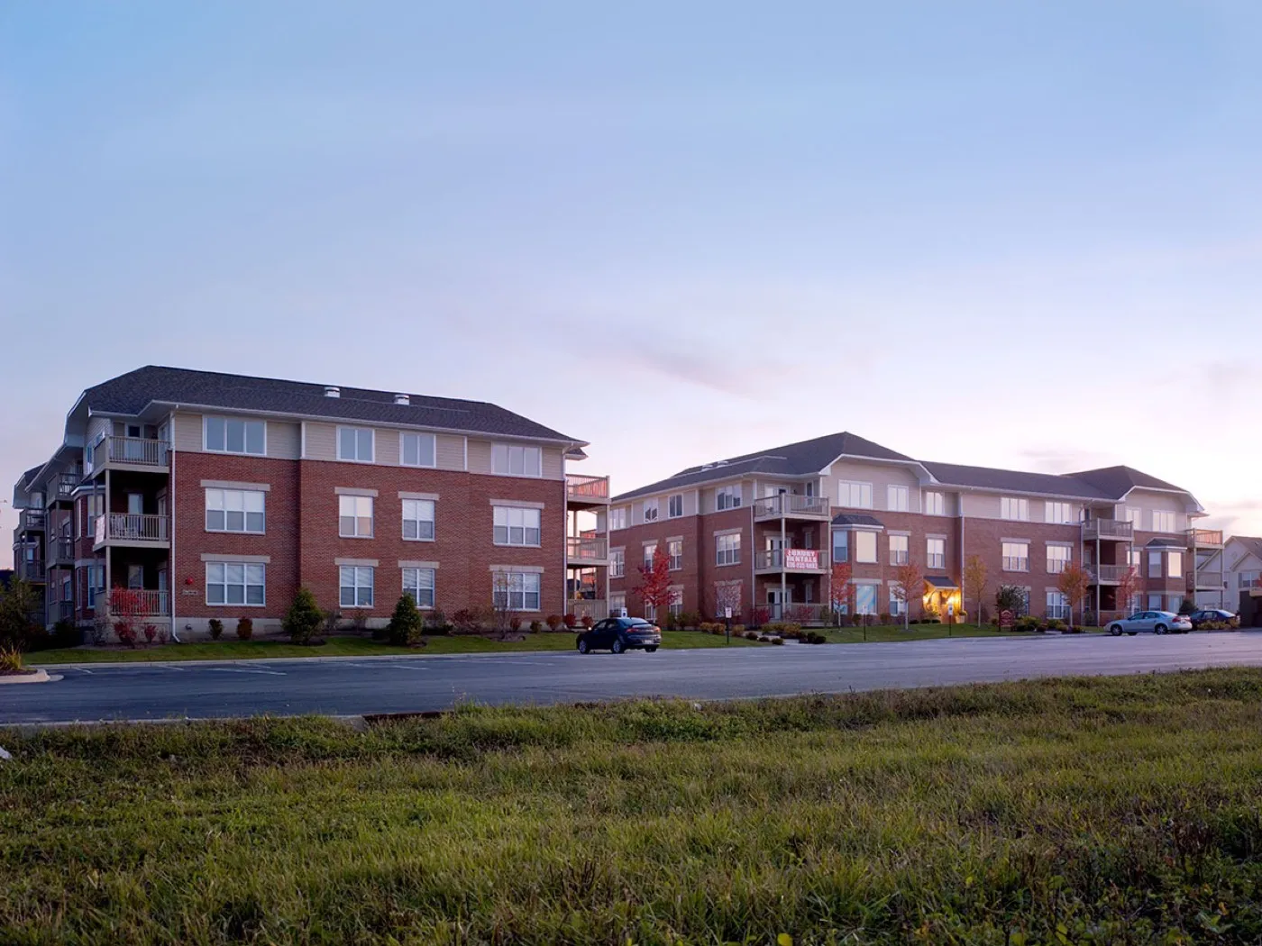 Residence at Mill Creek apartment buildings at dusk
